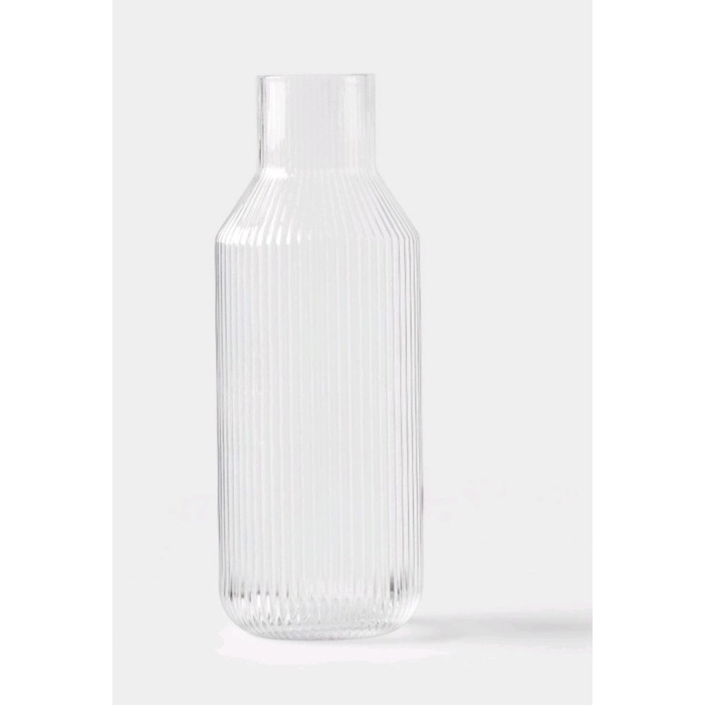 Ribbed Glass Carafe Clear: Beverage Server 50oz Cold Drink Pitcher